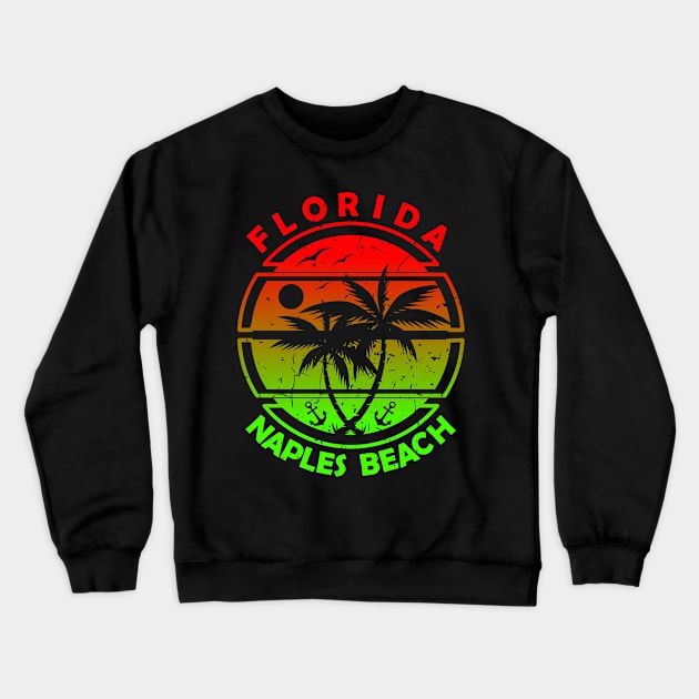 Naples Beach Florida, Tropical Palm Trees, Ship Anchor - Summer Crewneck Sweatshirt by Jahmar Anderson